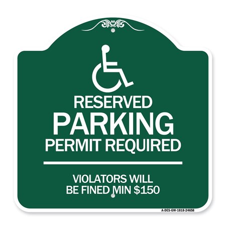 Signmission Connecticut Reserved Parking Permit Required Violators Fined Min $150 Alum, 18" x 18", GW-1818-24658 A-DES-GW-1818-24658